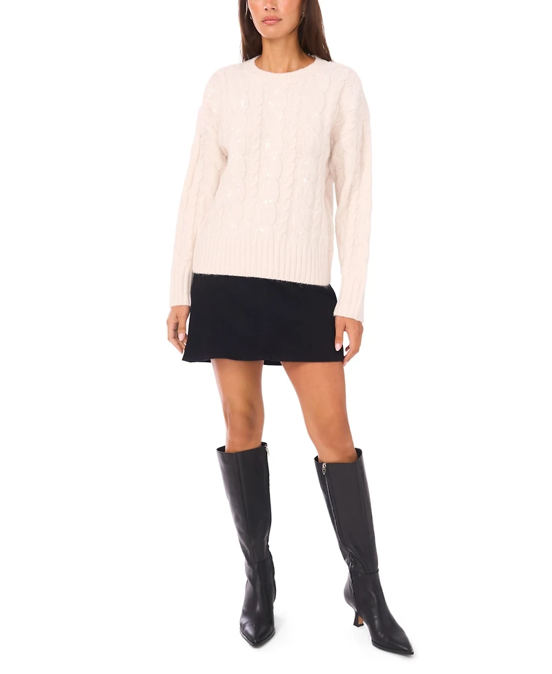 Vince Camuto Women's Sequin Cable Long Sleeve Sweater