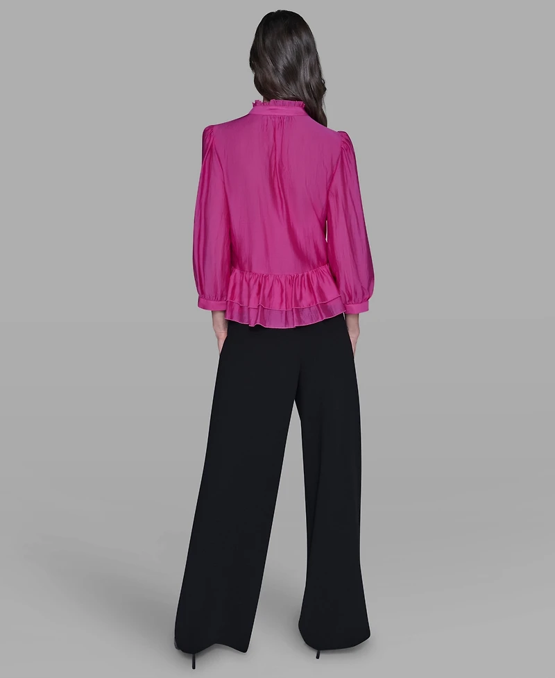 Karl Lagerfeld Paris Women's V-Neck Ruffle Detail Top