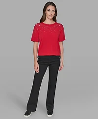 Karl Lagerfeld Paris Women's Crewneck Embellished Top