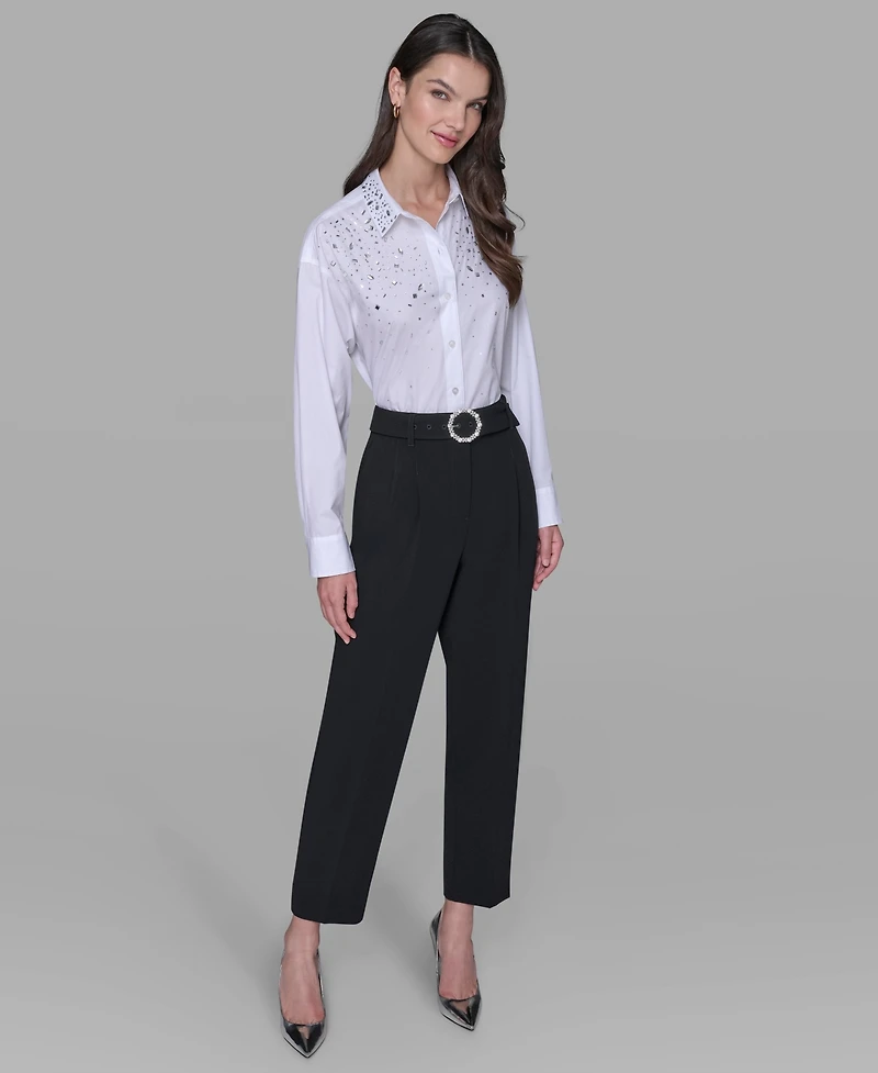 Karl Lagerfeld Paris Women's Embellished Belt Pants