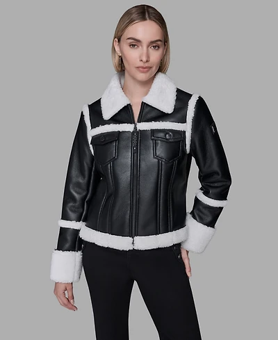 Karl Lagerfeld Paris Women's Collared Fuzzy Jacket