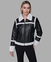 Karl Lagerfeld Paris Women's Collared Fuzzy Jacket