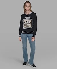 Karl Lagerfeld Paris Women's Crewneck Perfume Bottle Detail Striped Sweater