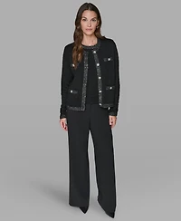 Karl Lagerfeld Paris Women's Crewneck Textured Cardigan