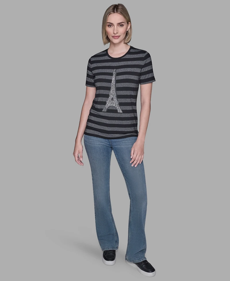 Karl Lagerfeld Paris Women's Crewneck Striped T-Shirt