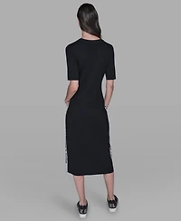 Karl Lagerfeld Paris Women's Mock Neck Logo Trim Dress