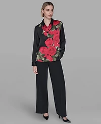Karl Lagerfeld Paris Women's Collar Floral Print Top