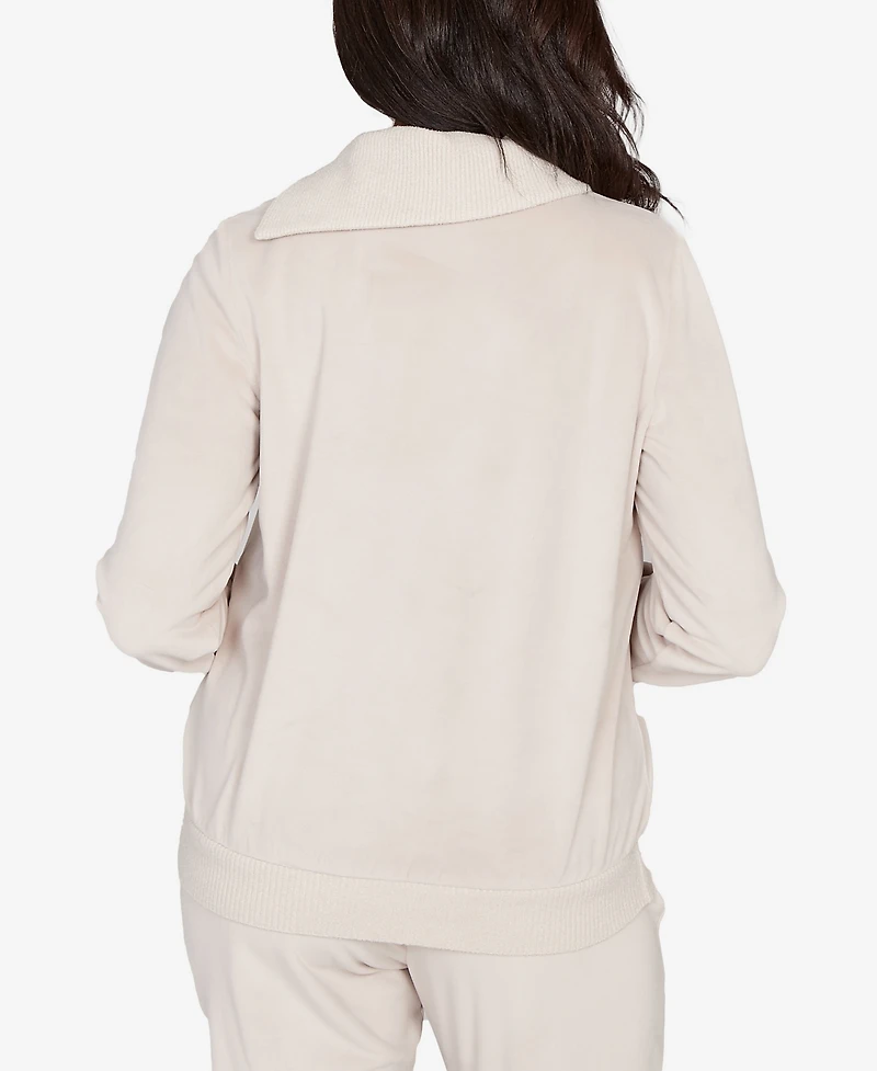 Alfred Dunner Calm Luxe Solid Shimmer Detail Envelope Neck Top