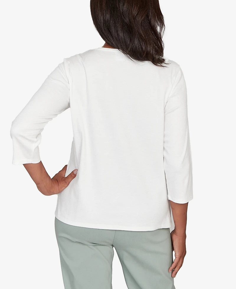 Alfred Dunner Stockbridge Snowflake Mother of Pearl Studded Shimmer Top