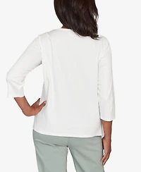 Alfred Dunner Stockbridge Snowflake Mother of Pearl Studded Shimmer Top