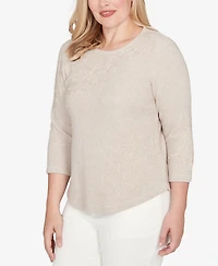 Alfred Dunner Vienna Asymmetrical Floral Soutache Knit Top