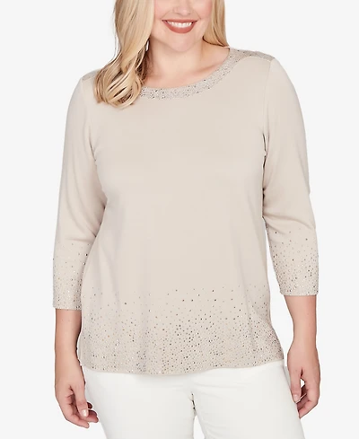 Alfred Dunner Vienna Heat Set Sparkle Ombre Border Knit Top