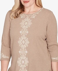Alfred Dunner Vienna Embroidered Medallion Center Knit Top