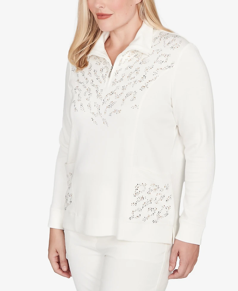 Alfred Dunner Vienna Metallic Studded Animal Pattern Knit Top