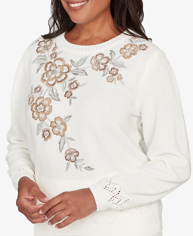 Alfred Dunner Vienna Floral Embroidered Chenille Sweater