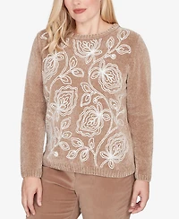 Alfred Dunner Vienna Stitched Leaf Detail Chenille Sweater