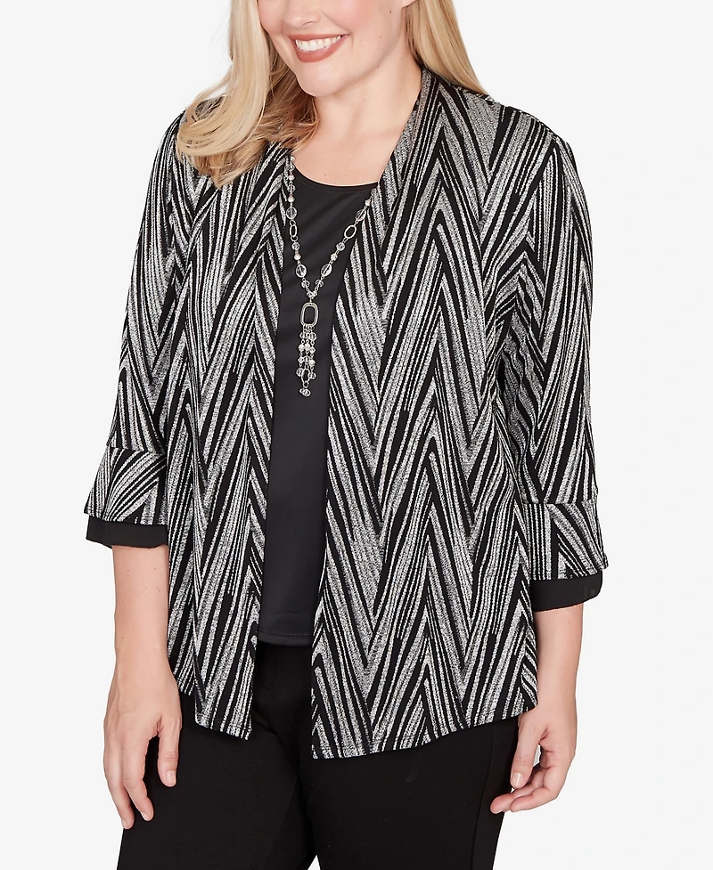 Alfred Dunner Barcelona Metallic Chevron Two One Top with Necklace