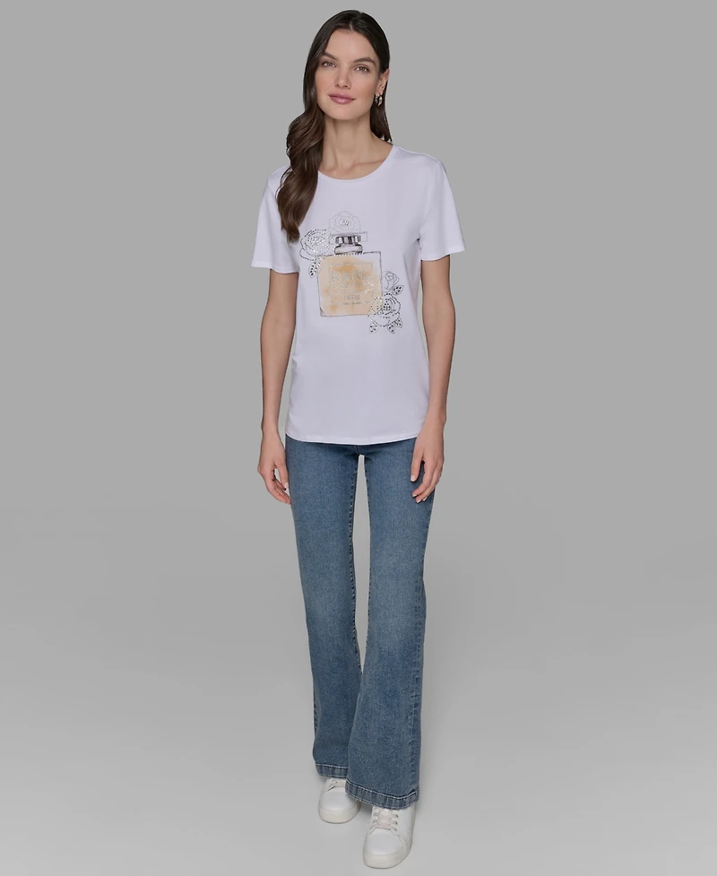 Karl Lagerfeld Paris Women's Crewneck Embellished Perfume Bottle T-Shirt