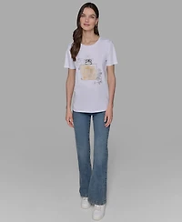 Karl Lagerfeld Paris Women's Crewneck Embellished Perfume Bottle T-Shirt