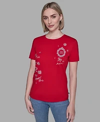 Karl Lagerfeld Paris Women's Crewneck Embellished Icon T-Shirt