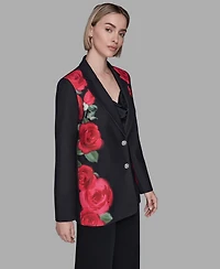 Karl Lagerfeld Paris Women's Floral Print Collar Blazer