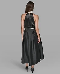 Karl Lagerfeld Paris Womens Halter Bow Neck Top Bubble Midi Skirt