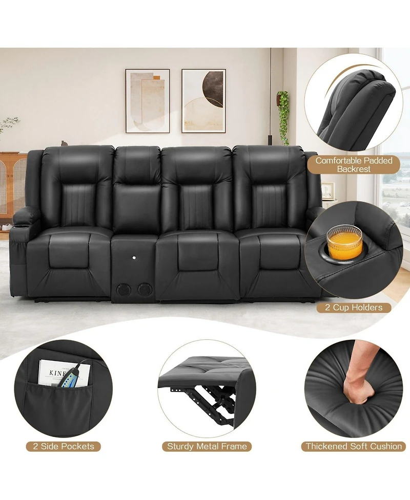 Aecojoy 3 Seater Recliner Sofa with Console&Bluetooth Speakers, Manual Rv Sofa Couch