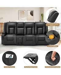 Aecojoy 3 Seater Recliner Sofa with Console&Bluetooth Speakers, Manual Rv Sofa Couch