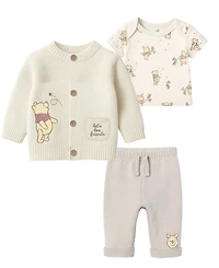Disney Baby Boys or Girls 3-Piece Pooh Cardigan, Top and Pants Set