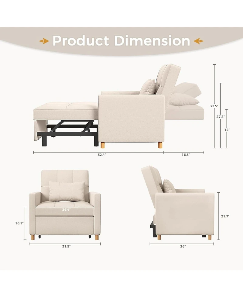 Aecojoy 31.5" Sleeper Chair, Convertible Chair Bed for Adults, 3-in-1 Pull Out Sofa Chair