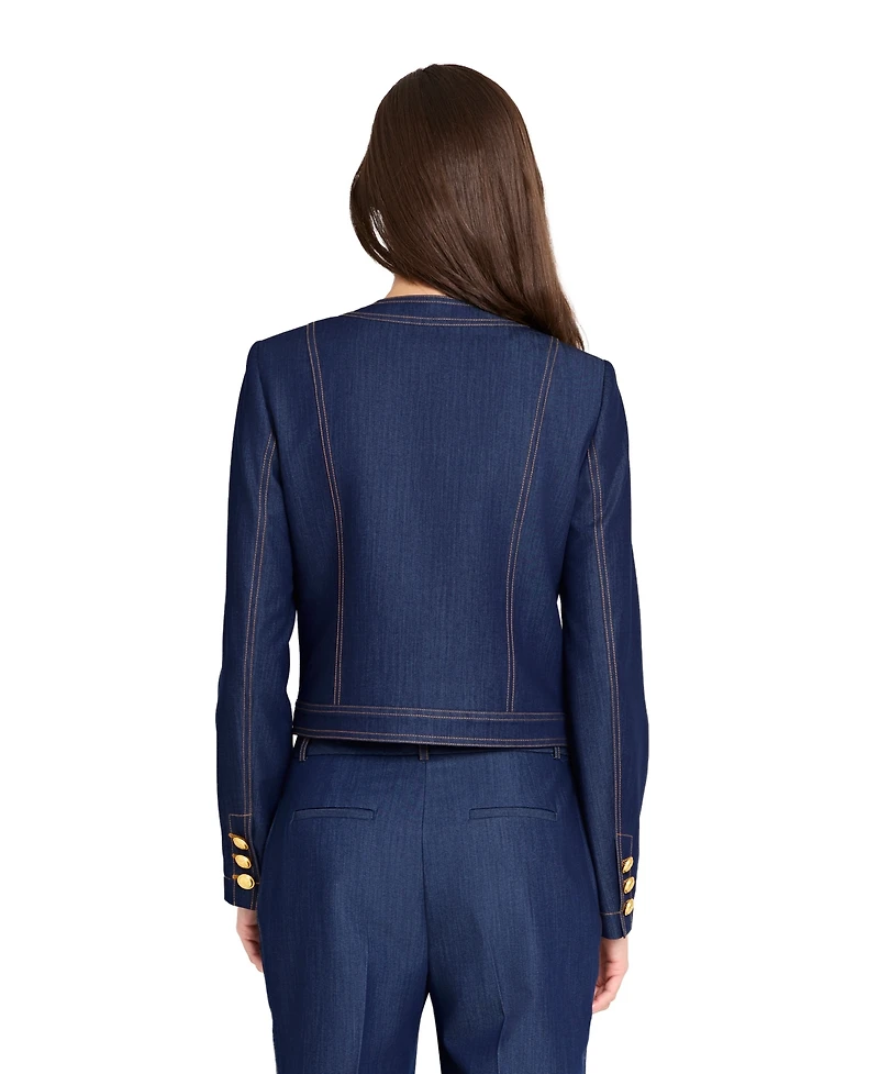 Tahari Asl Women's Denim Cropped Long Sleeve Jacket