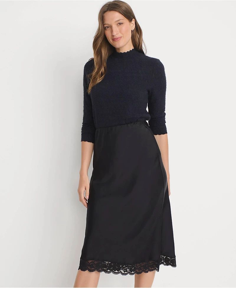 Lands' End Women's Long Sleeve Brushed Lace Mock Neck Top