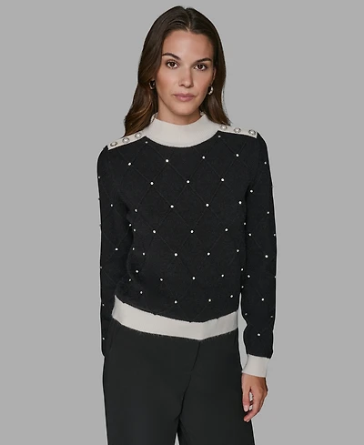 Karl Lagerfeld Paris Women's Mock Neck Long Sleeve Sweater