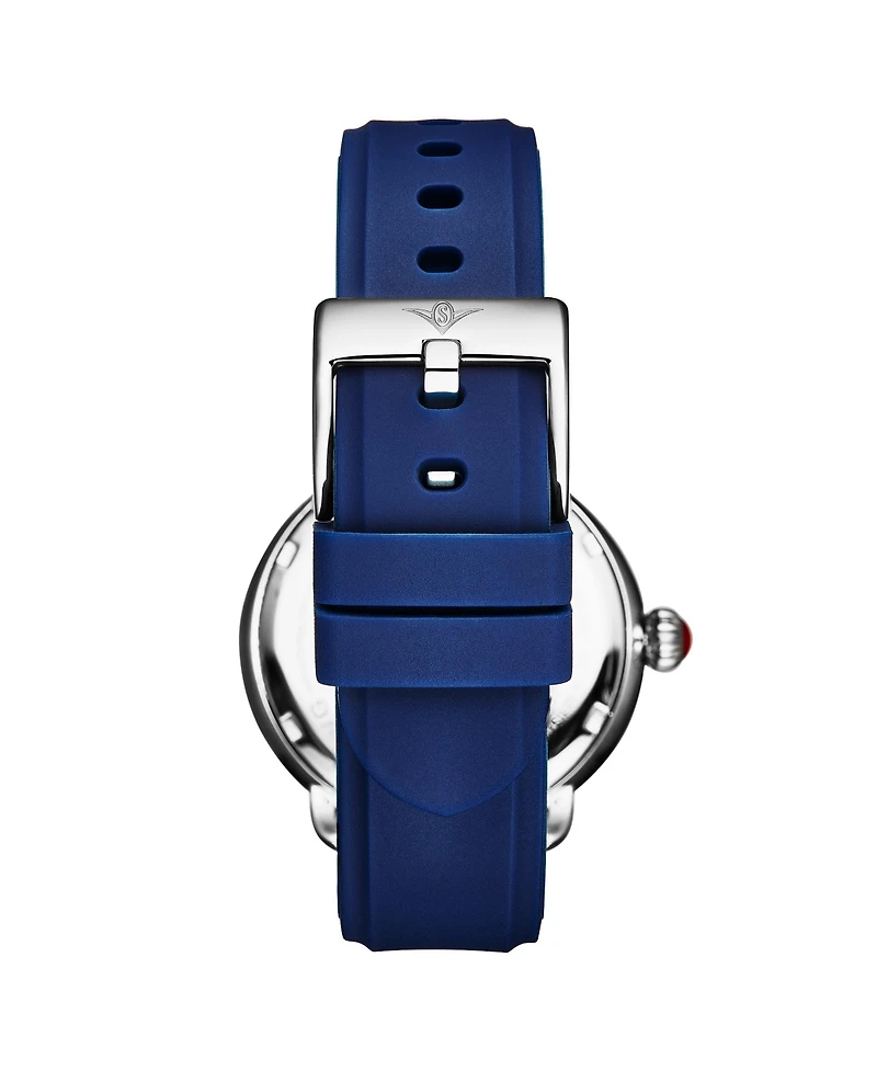 Stuhrling Elegant Women s 40mm Dress Watch – Model 4068, Blue Satin Leather Band, Crystal Accents
