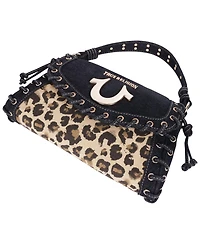 True Religion Denim Leopard Eyelet Trim Flap Bag
