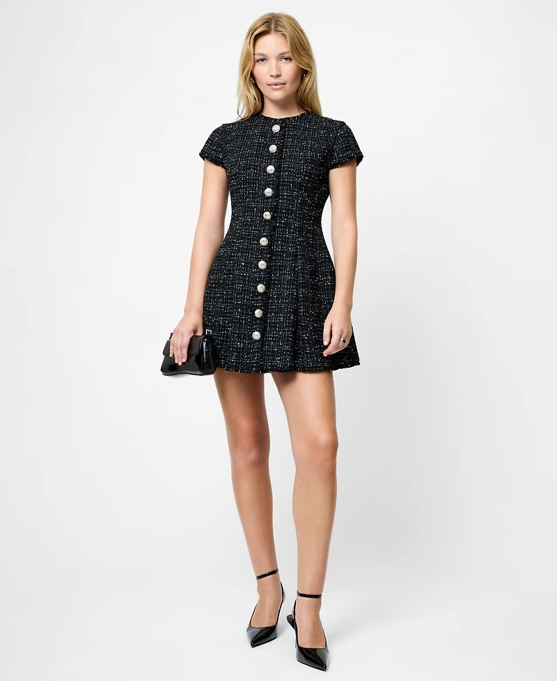 Fcuk Women's Speckled Tweed Pleated Mini Dress