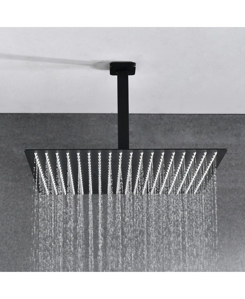Rainsken Square Rain Shower System Faucet Set with Hand Shower, 16 inch Shower Head and Tub Spou, Matte Black