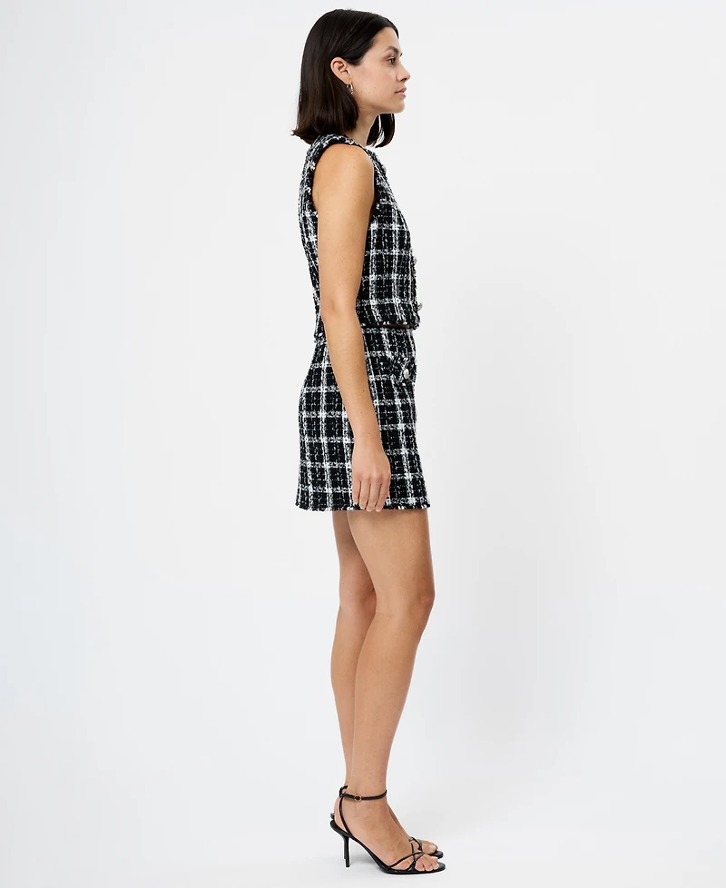 Fcuk Women's Windowpane Tweed Sleeveless Crop Top