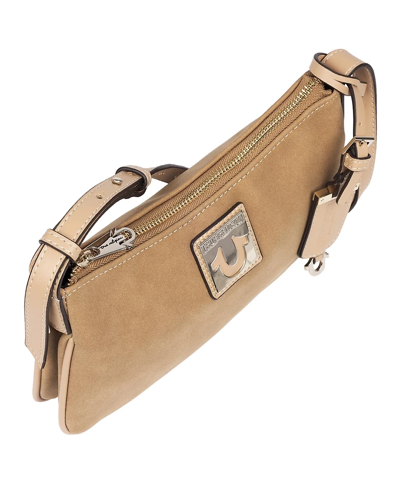 True Religion Logo Plaque Suede Shoulder Bag