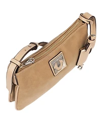 True Religion Logo Plaque Suede Shoulder Bag
