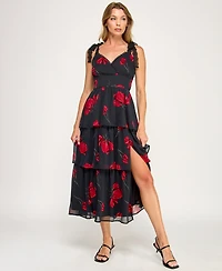 Row A Juniors' Sleeveless Tiered Floral Midi Dress