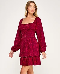 Row A Juniors' Long Sleeve Pleated Bust Dress