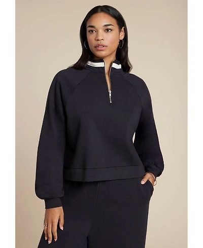 Eloquii Women's Elements Quarter Zip Stripe Detail Sweatshirt