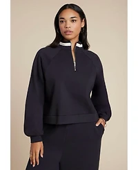 Eloquii Women's Elements Quarter Zip Stripe Detail Sweatshirt
