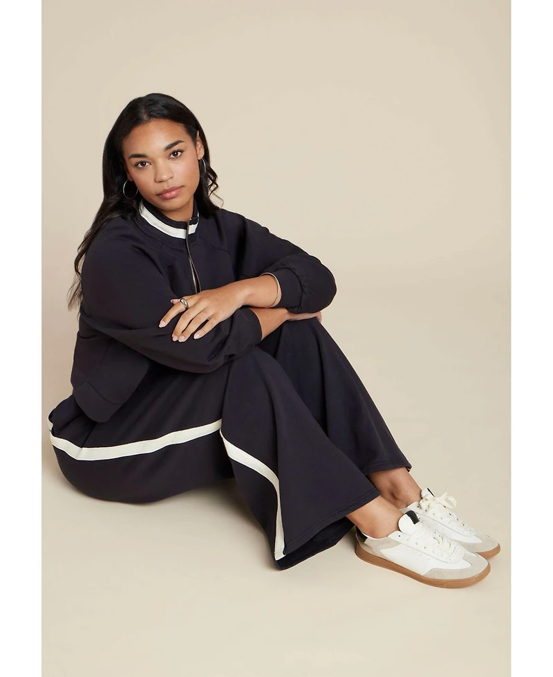 Eloquii Women's Elements Quarter Zip Stripe Detail Sweatshirt