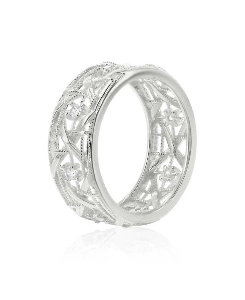 Suzy Levian Sterling Silver Cubic Zirconia Cutout Eternity Band Ring