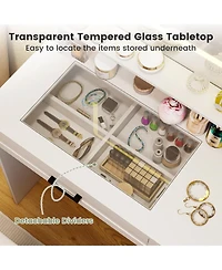 Dressing Desk with 3 Color Lighting and Hair Dryer Stand