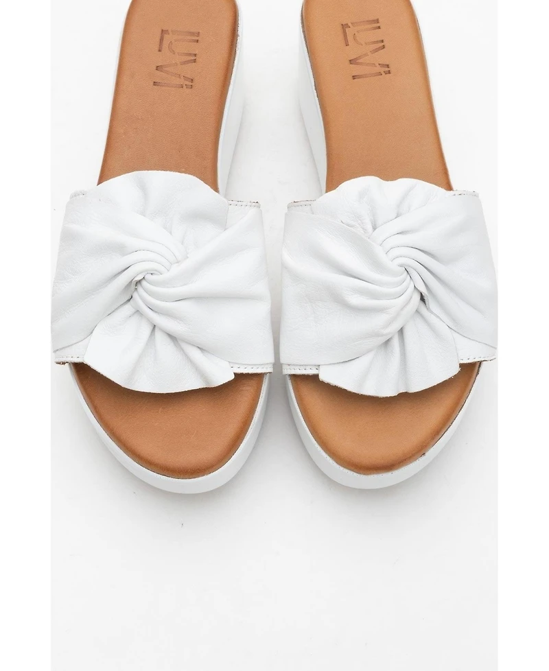 Forever & Always Shoes Syndra Bow Wedge Leather Sandal (Women)
