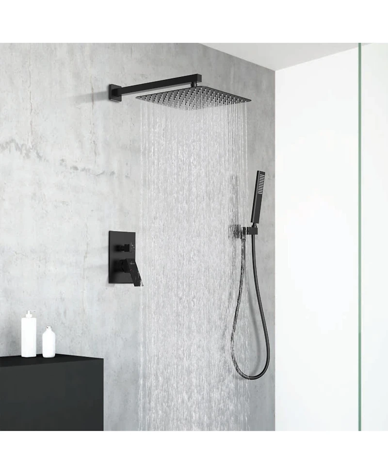 Rainsken Male Npt Matte Black Shower System, Shower Faucet Set for Bathroom Shower Fixtures with 12 Inch Rain Shower Head and Handheld