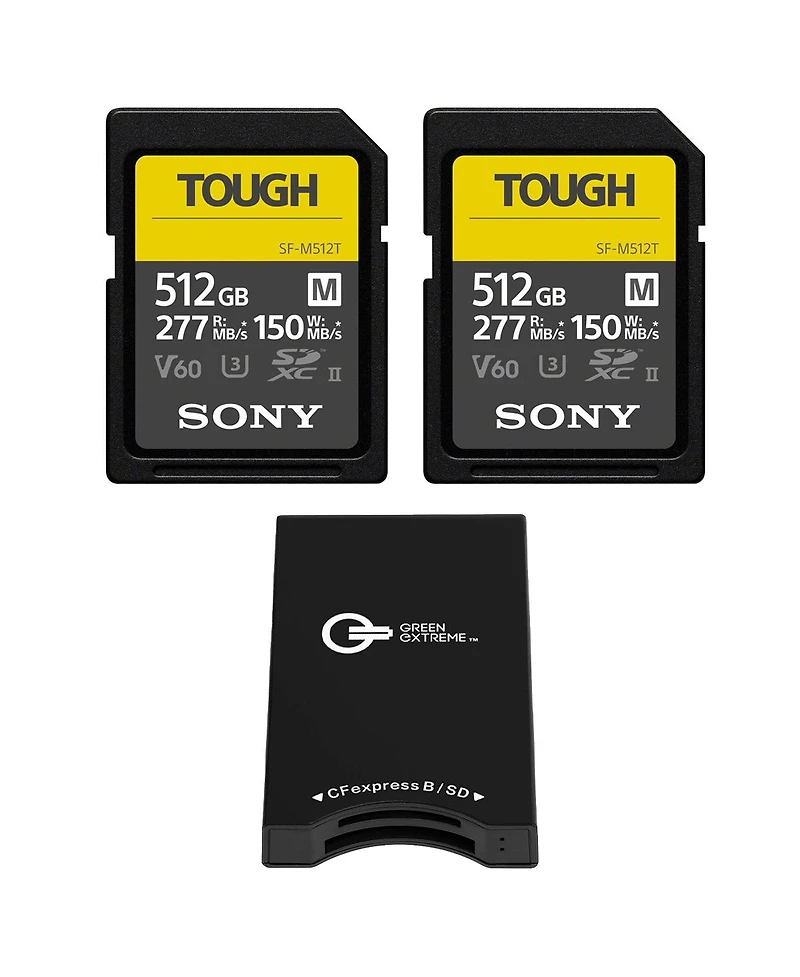 Sony Sf-m Series Tough 512GB Uhs-ii Sdxc Memory Card, 2-Pack, Bundle with CFexpress Type-b and Sd Uhs-ii Card Reader